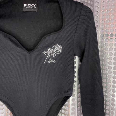 Rose Rhinestone Body Suit