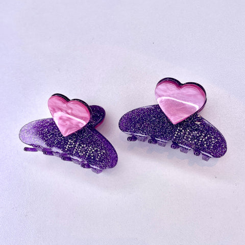 Mini pink heart hair clip