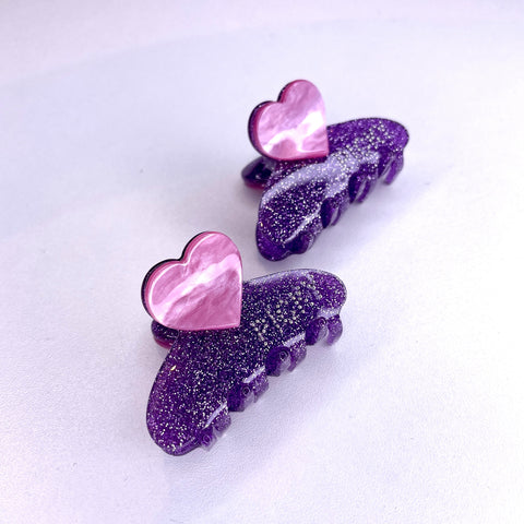 Mini pink heart hair clip