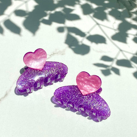 Mini pink heart hair clip