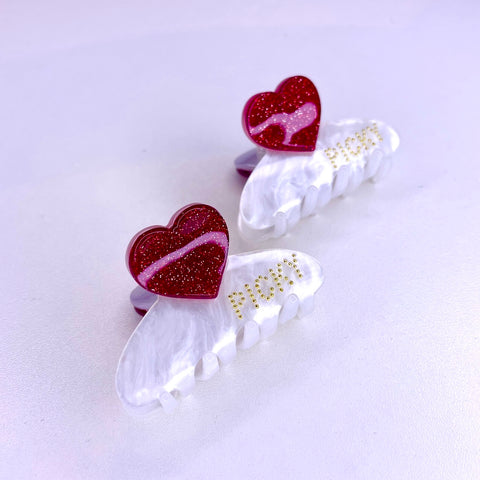 Mini red heart hair clip